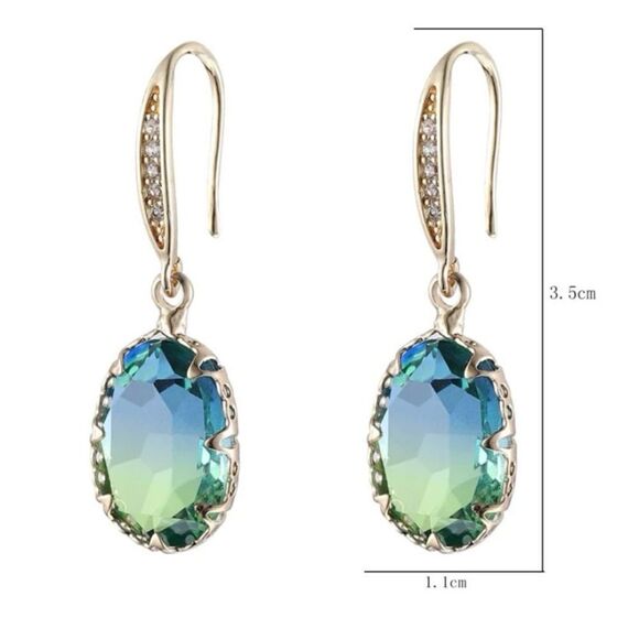 🔅🆕🔅 Chic Oval Green Gemstone 18K Gold Plated Drop Earrings✨ - Picture 6 of 11